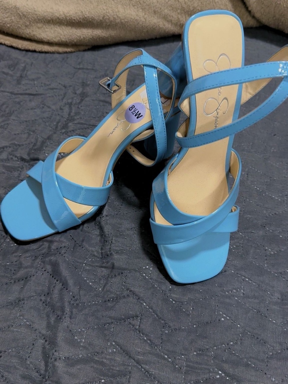 Blue Strappy Block Heel Sandals - Women